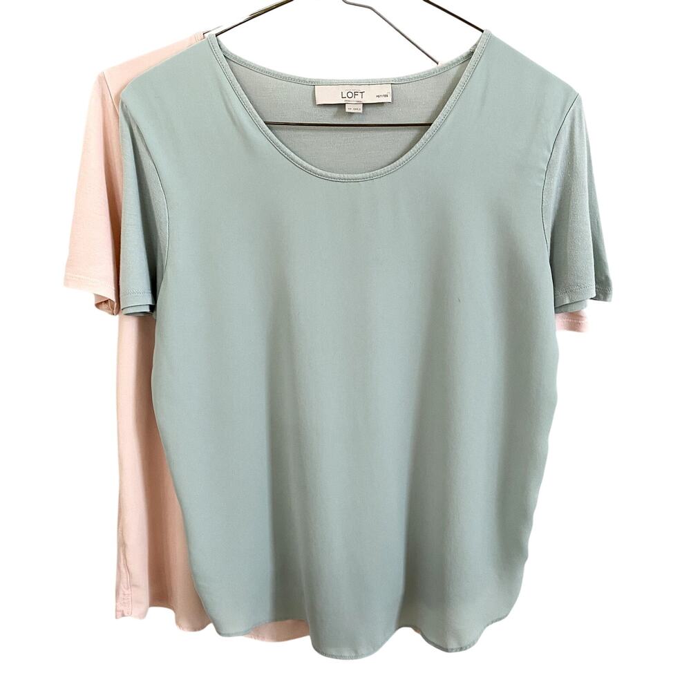 Set of Ann Taylor LOFT Blouse Tops (Blue and Pink) Short Sleeves